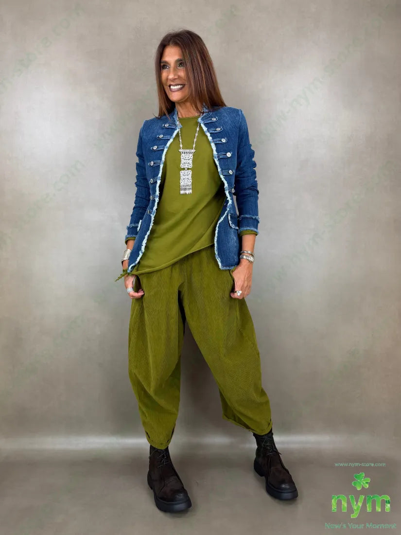 Pantalone cuciture dietro velluto a coste 100co - U / OLIO / AI26 - PANTALONE