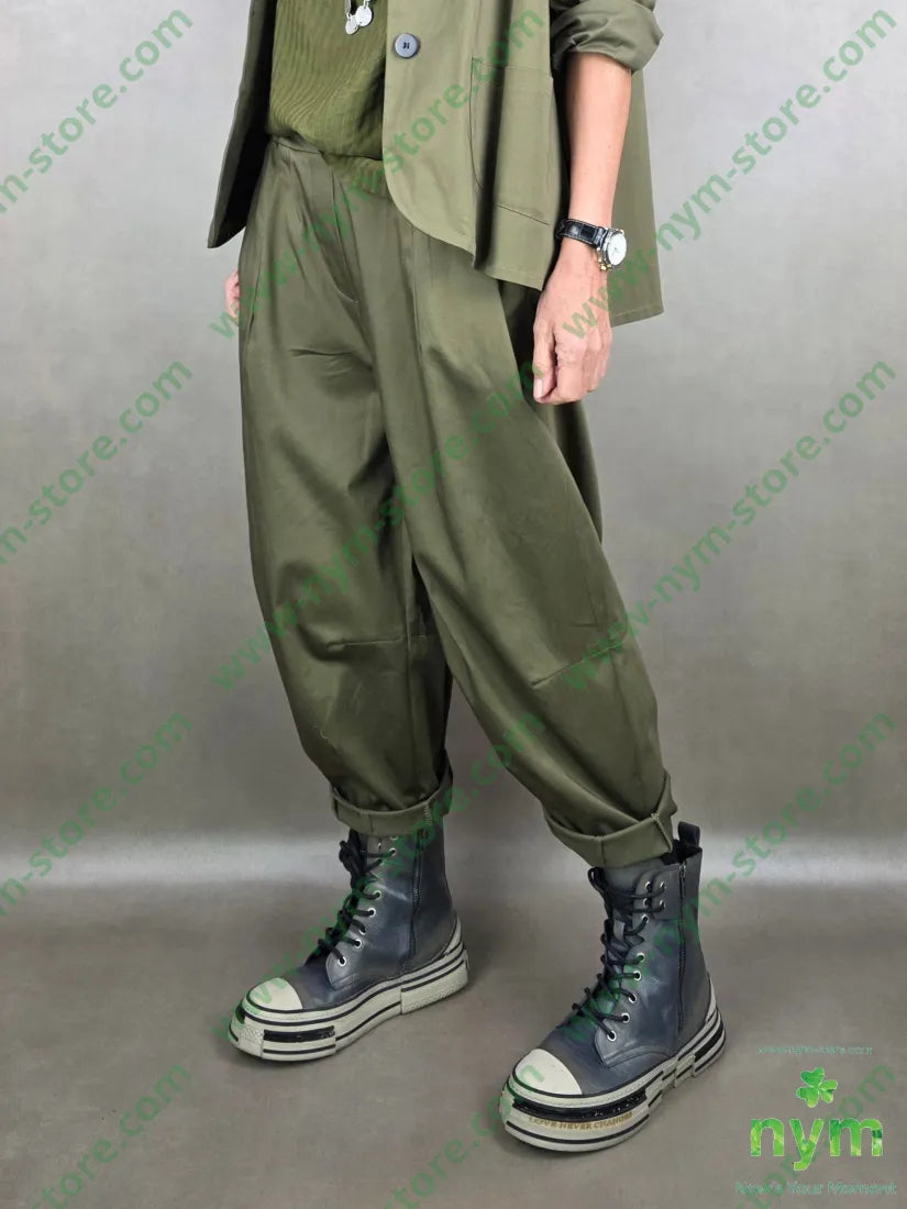 pantalone cuciture fondo tessuto lucido 79vi19ny2ea U / MILITARE / PE26 PANTALONE