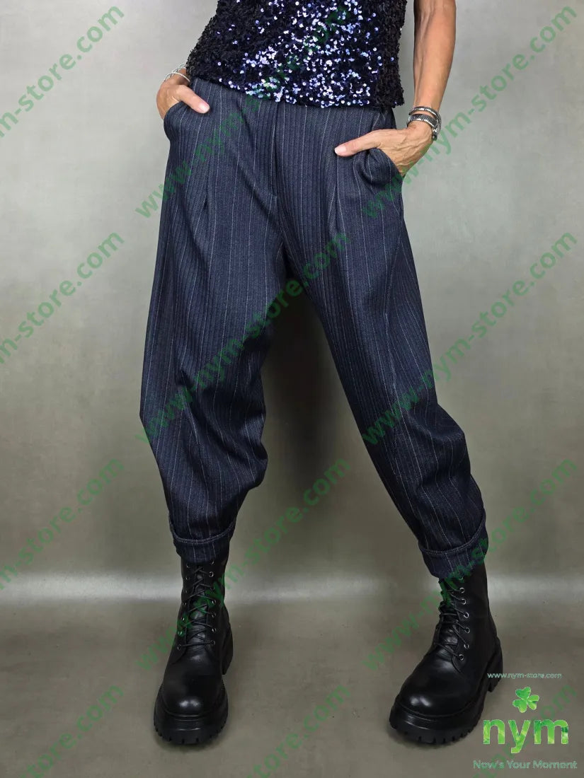 pantalone dettaglio imbuto gessato 65vi30ny5ea U / DENIM / AI25 PANTALONE