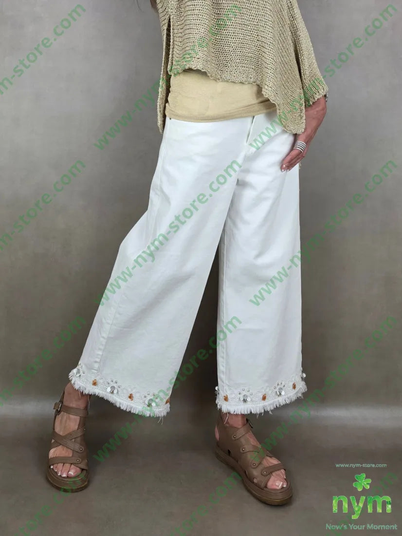 pantalone drill corto ricamo 70co29tc1ea - XS / PANNA / PE26 - PANTALONE