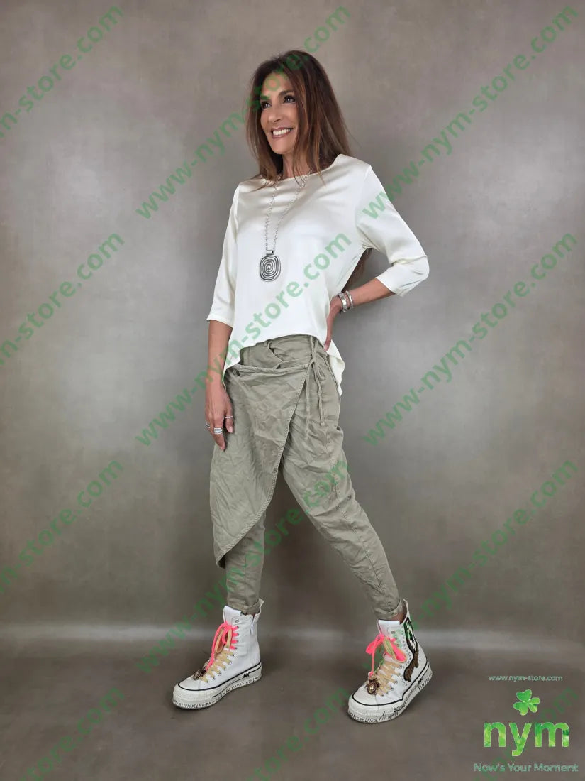 pantalone drill pareo incrociato 98co2ea - PANTALONE