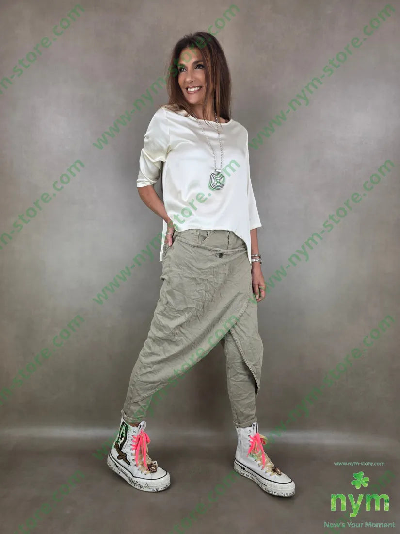 pantalone drill pareo incrociato 98co2ea - PANTALONE