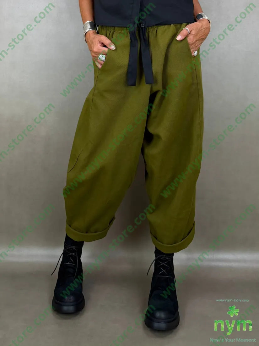 pantalone drill piu corto dietro 100co - U / OLIO / AI26 - PANTALONE