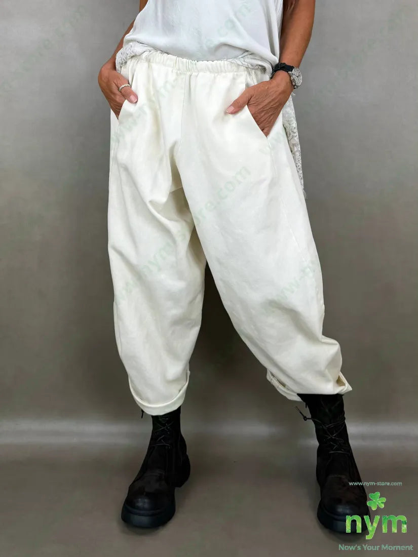 pantalone drill piu corto dietro 100co - U / PANNA / AI26 - PANTALONE