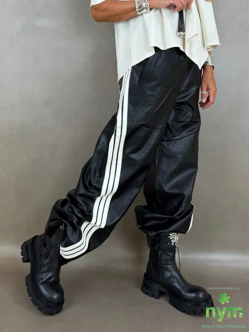 pantalone ecopelle coulisse fondo 55pl45pu - U / NERO / AI26 - PANTALONE