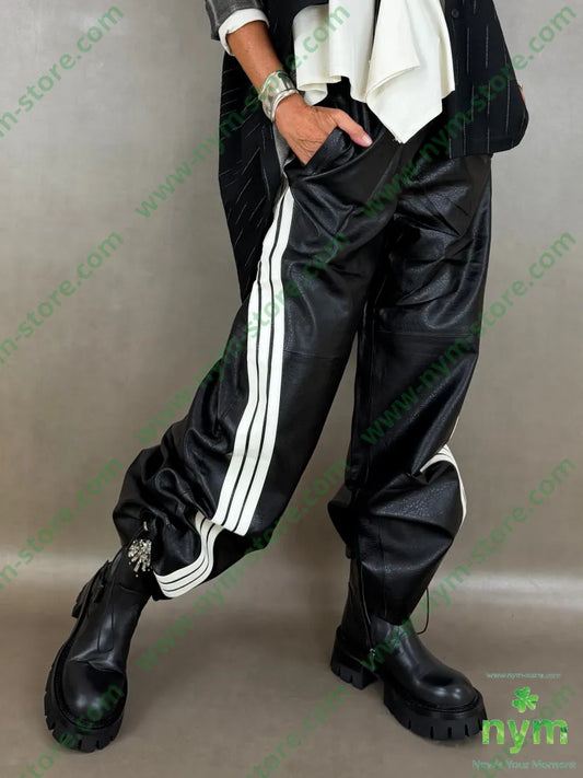 pantalone ecopelle coulisse fondo 55pl45pu - U / NERO / AI26 - PANTALONE