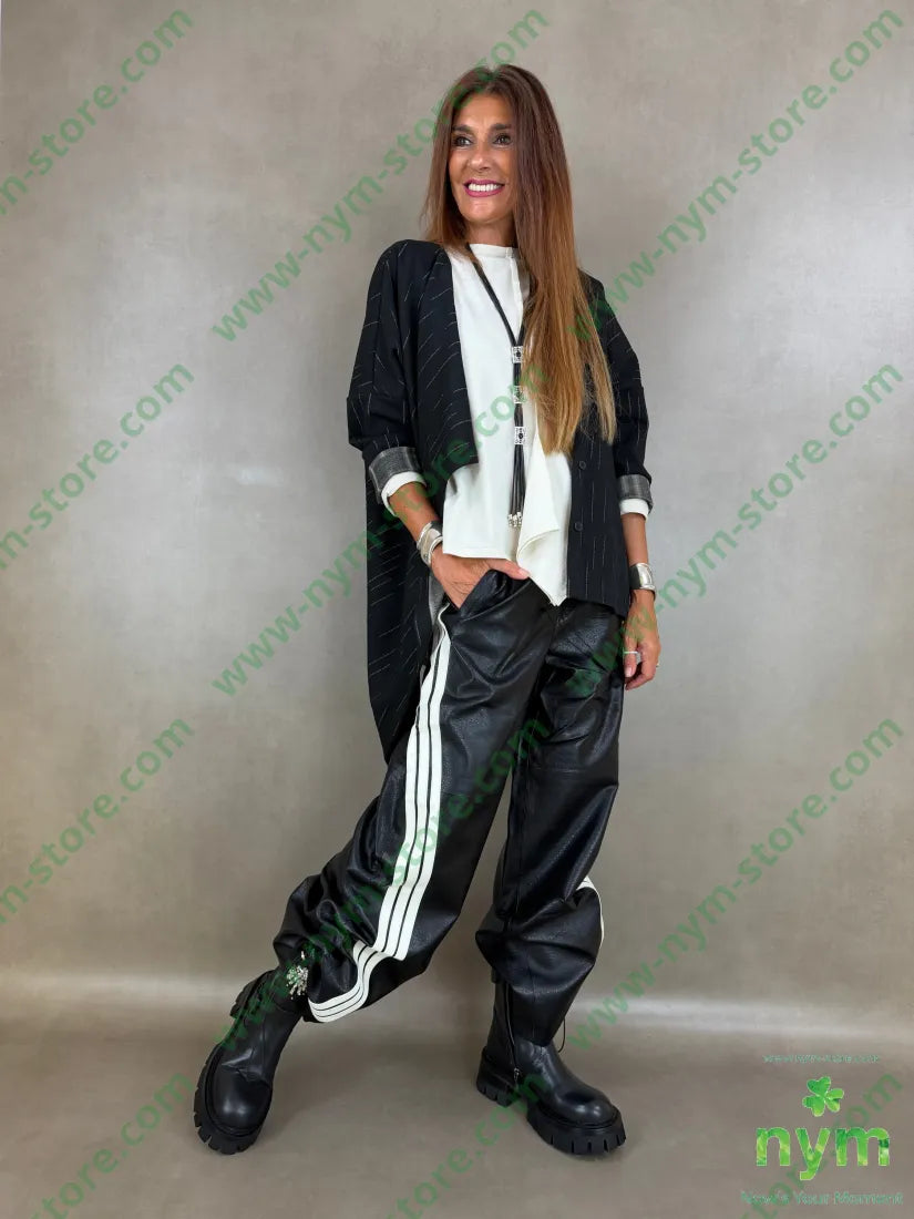 pantalone ecopelle coulisse fondo 55pl45pu - U / NERO / AI26 - PANTALONE