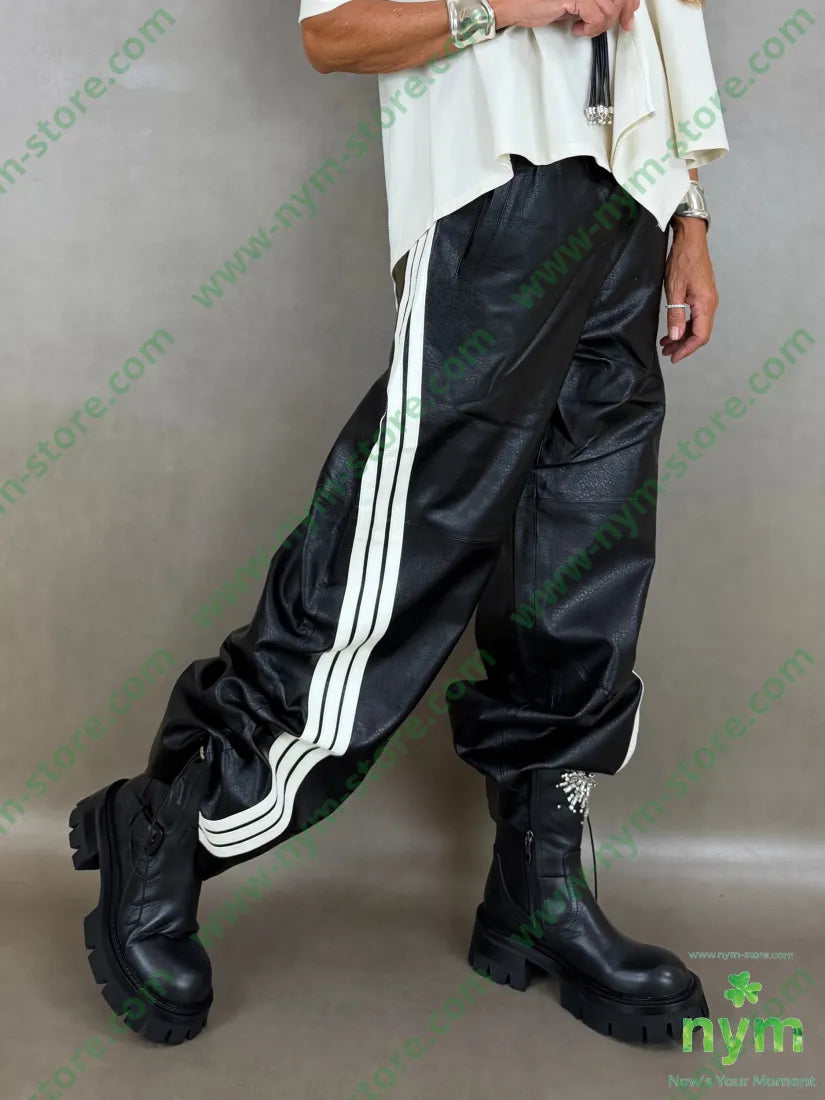 pantalone ecopelle coulisse fondo 55pl45pu - U / NERO / AI26 - PANTALONE