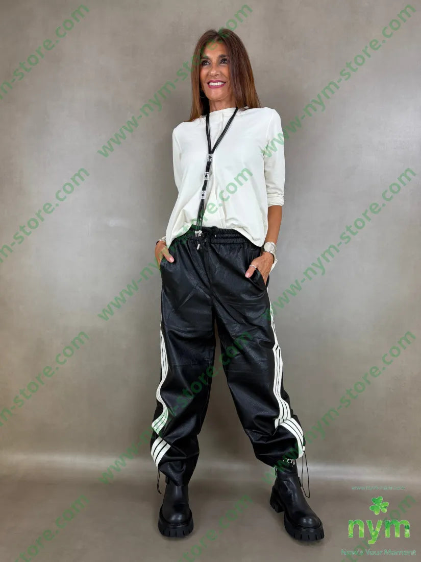 pantalone ecopelle coulisse fondo 55pl45pu - U / NERO / AI26 - PANTALONE