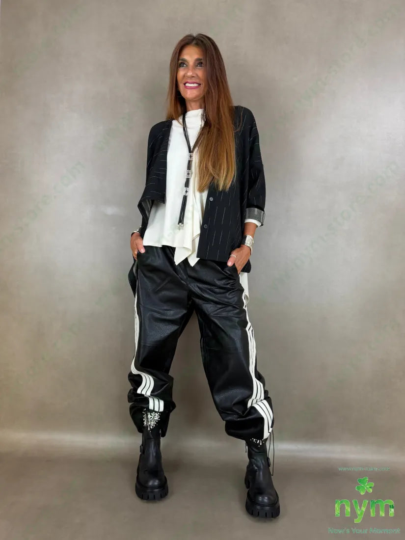pantalone ecopelle coulisse fondo 55pl45pu - U / NERO / AI26 - PANTALONE