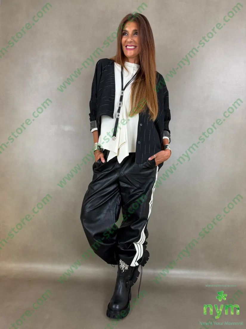 pantalone ecopelle coulisse fondo 55pl45pu - U / NERO / AI26 - PANTALONE