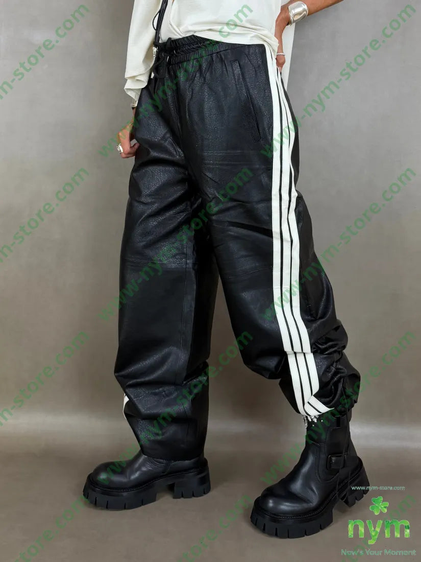 pantalone ecopelle coulisse fondo 55pl45pu - U / NERO / AI26 - PANTALONE