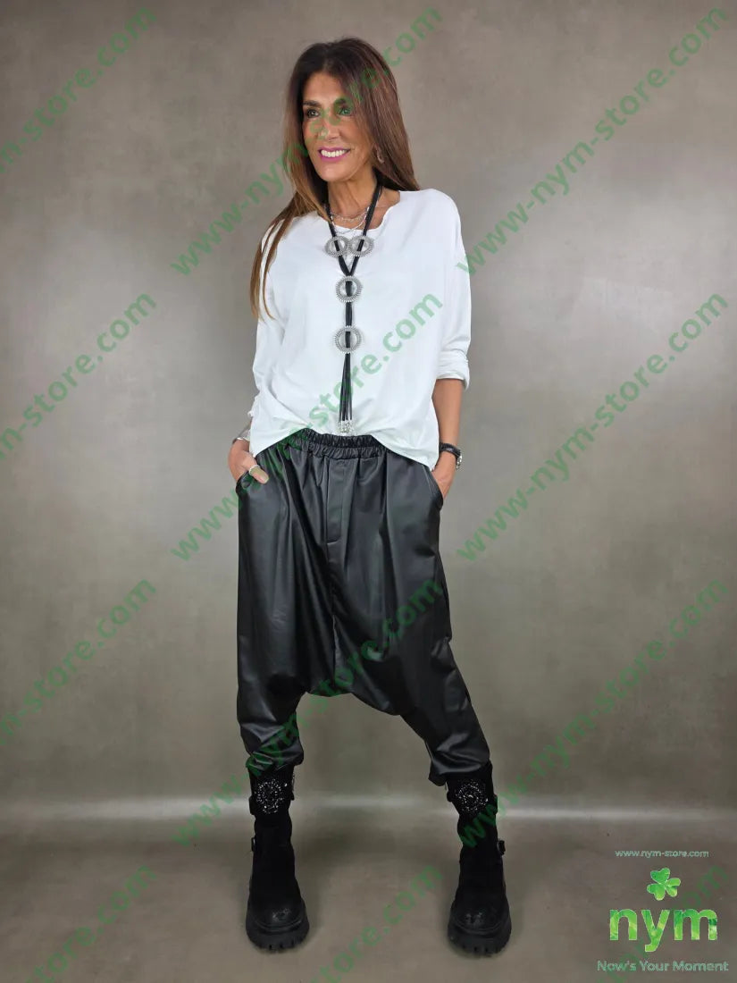 pantalone ecopelle felpato 96pl4ea U / NERO / AI25 PANTALONE