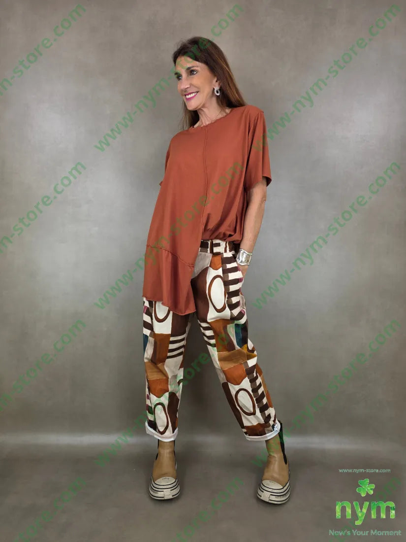 pantalone fantasia astratta tessuto elasticizzato 100co - PANTALONE