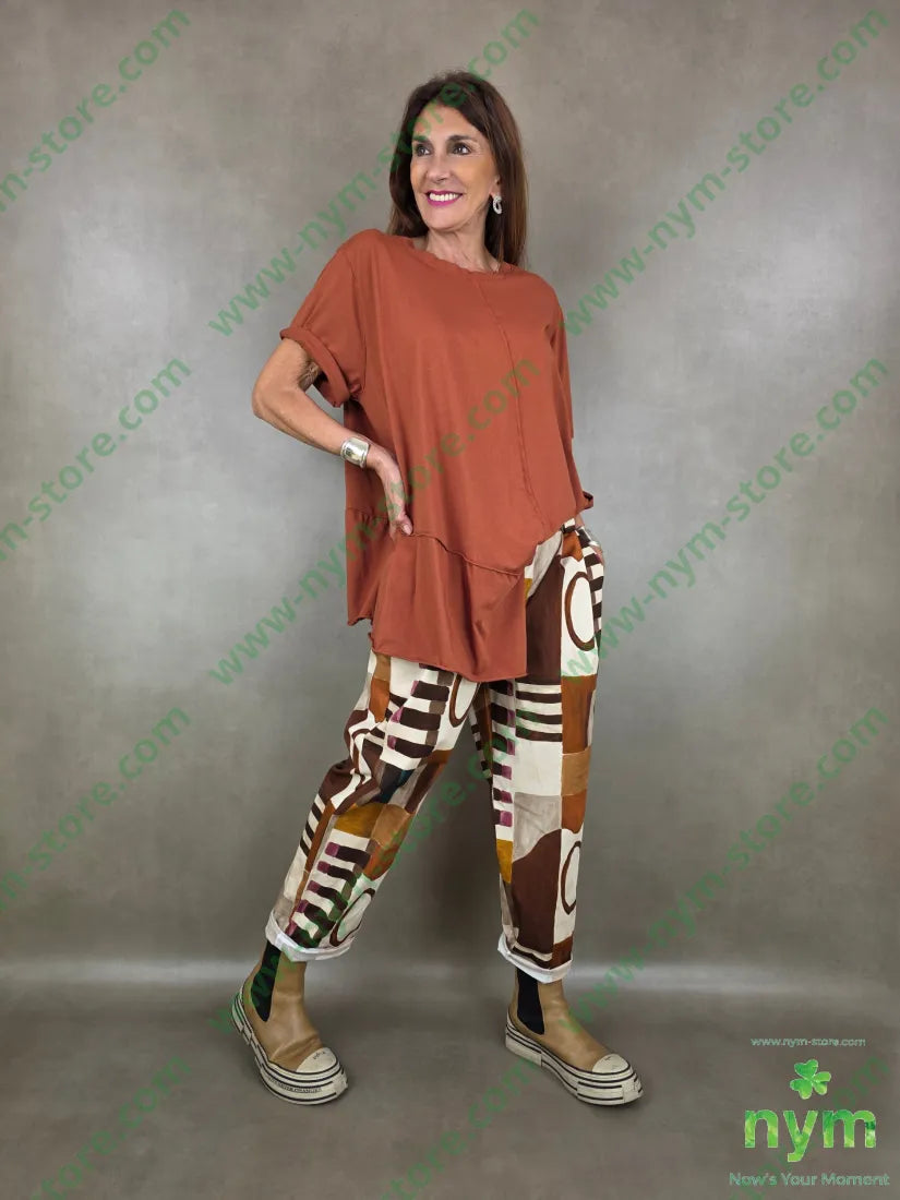 pantalone fantasia astratta tessuto elasticizzato 100co - PANTALONE