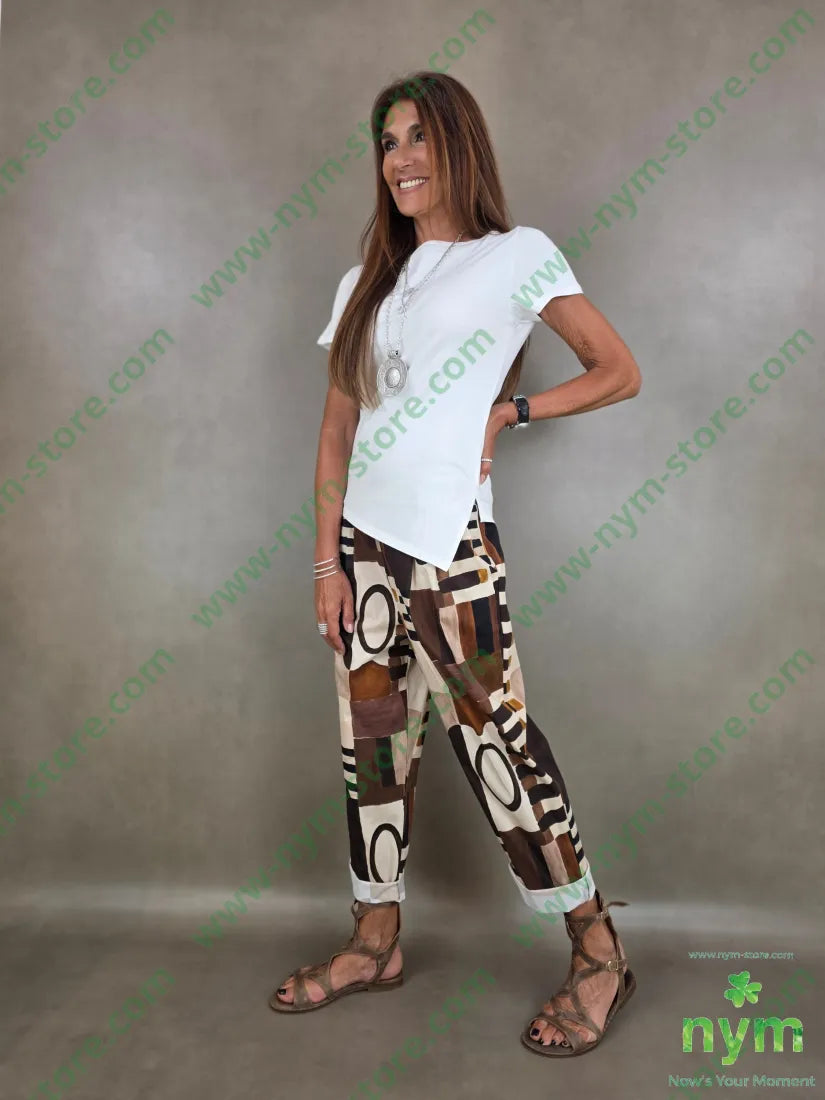 pantalone fantasia astratta tessuto elasticizzato 100co - PANTALONE