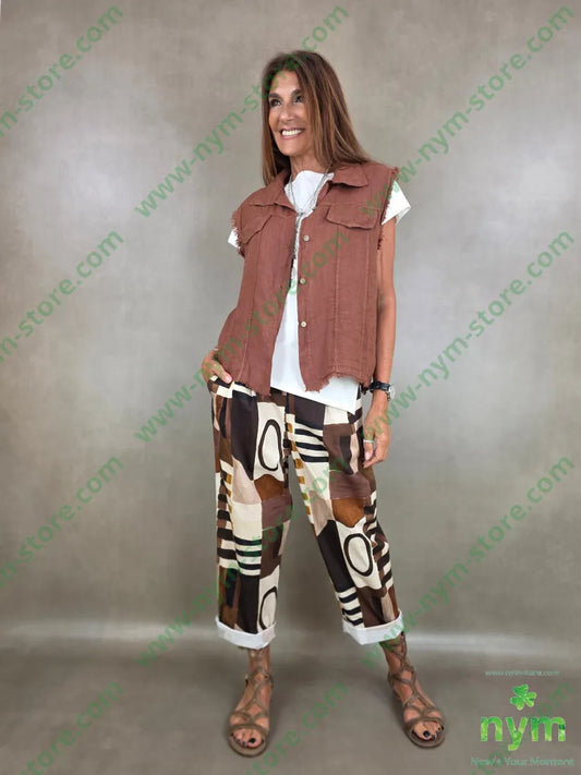 pantalone fantasia astratta tessuto elasticizzato 100co - PANTALONE