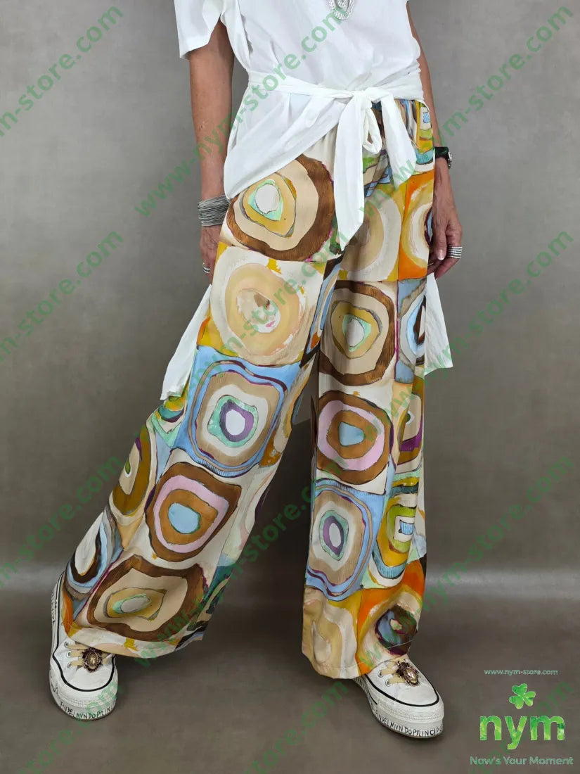 pantalone fantasia con coulisse ampio 100tc - U / TABACCO / PE26 - PANTALONE