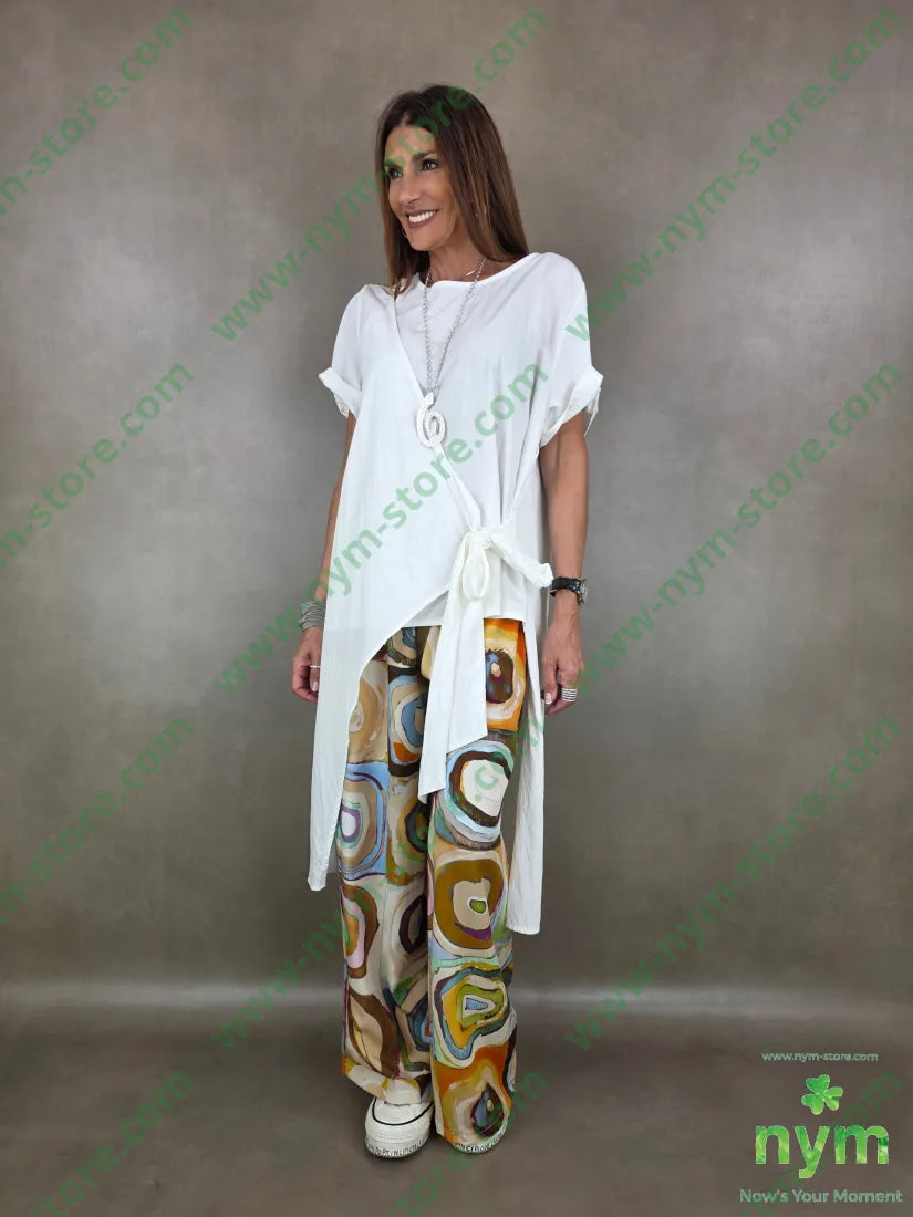 pantalone fantasia con coulisse ampio 100tc - U / TABACCO / PE26 - PANTALONE