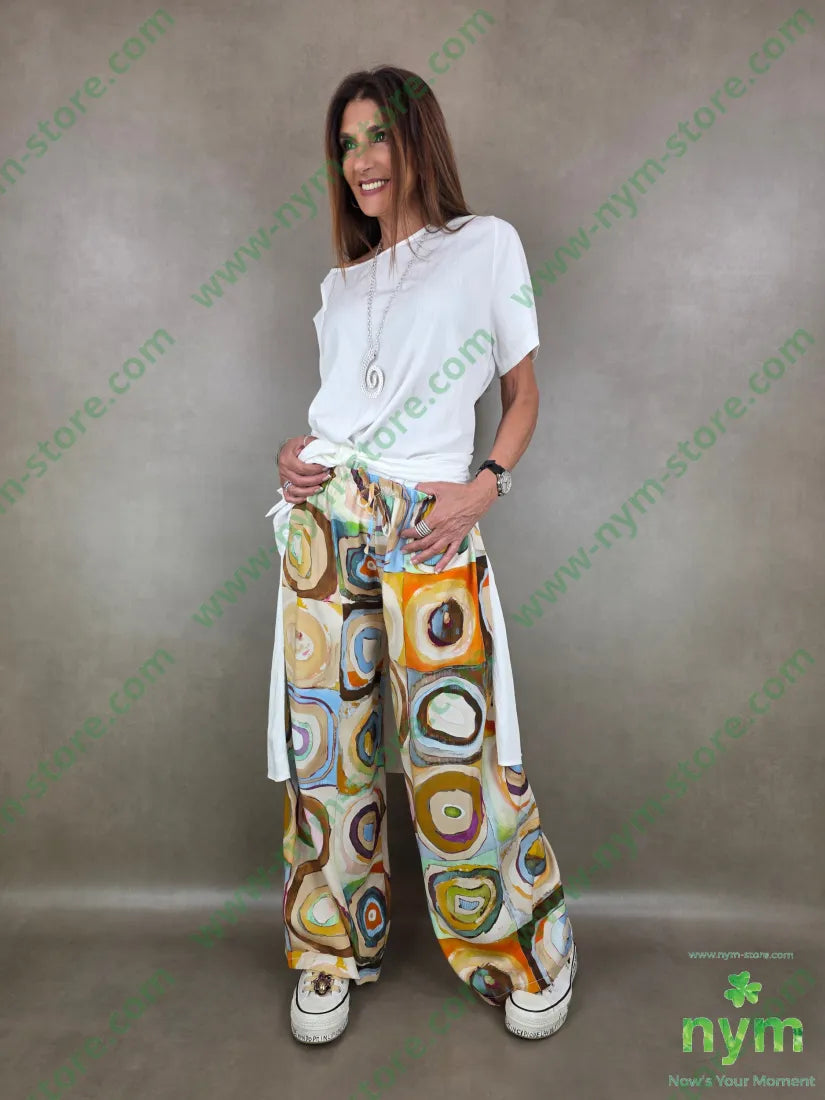 pantalone fantasia con coulisse ampio 100tc - U / TABACCO / PE26 - PANTALONE