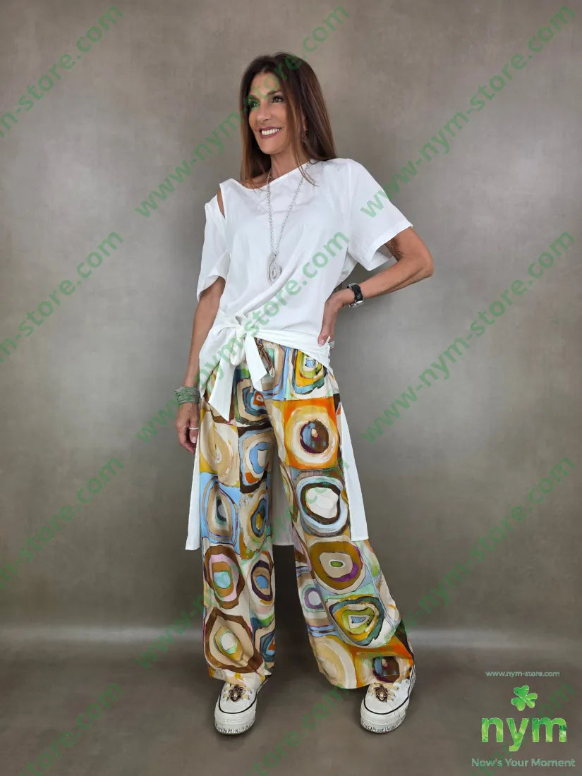 pantalone fantasia con coulisse ampio 100tc - U / TABACCO / PE26 - PANTALONE
