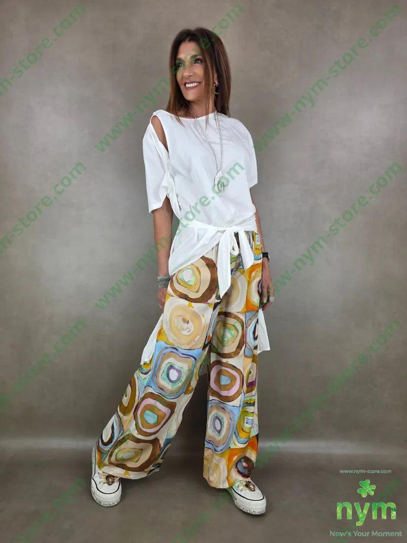 pantalone fantasia con coulisse ampio 100tc - U / TABACCO / PE26 - PANTALONE