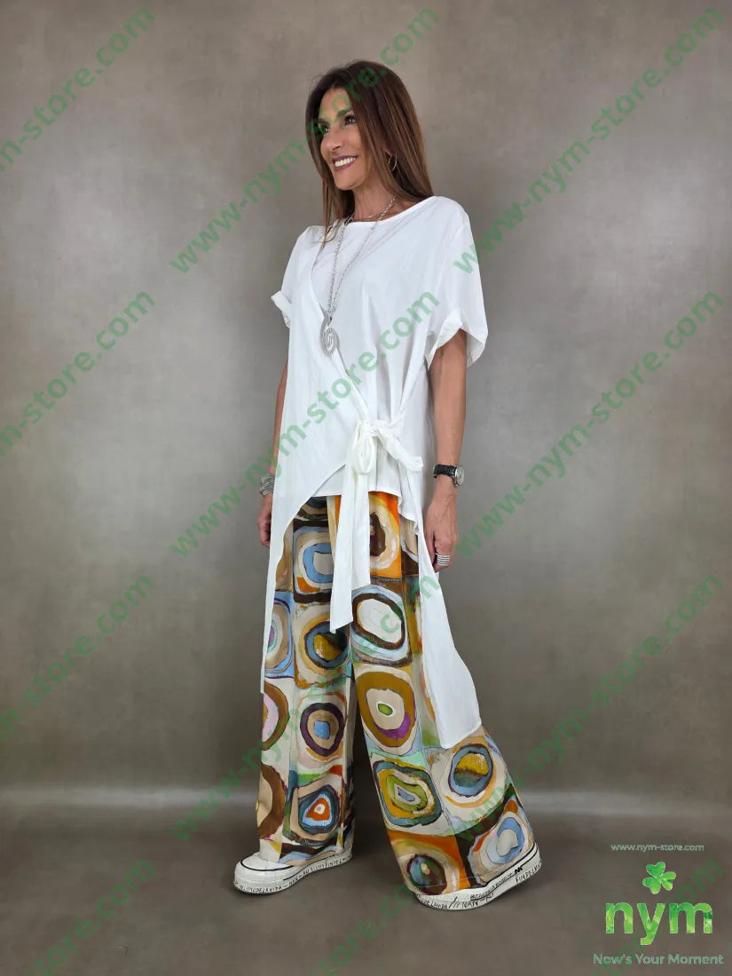 pantalone fantasia con coulisse ampio 100tc - U / TABACCO / PE26 - PANTALONE