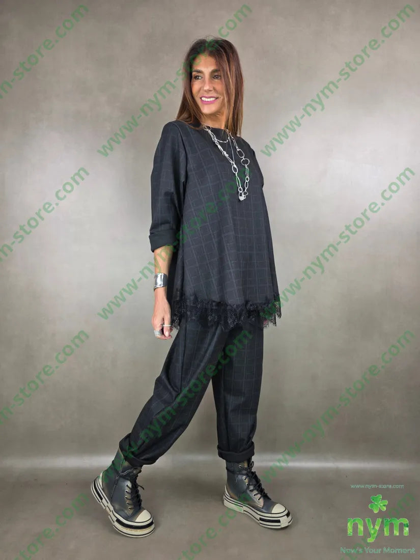 pantalone fantasia con quadri 80pl15vi5ea U / ANTRACITE / AI25 PANTALONE