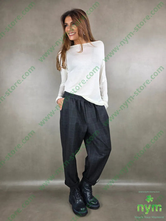 pantalone fantasia con quadri 80pl15vi5ea U / ANTRACITE / AI25 PANTALONE