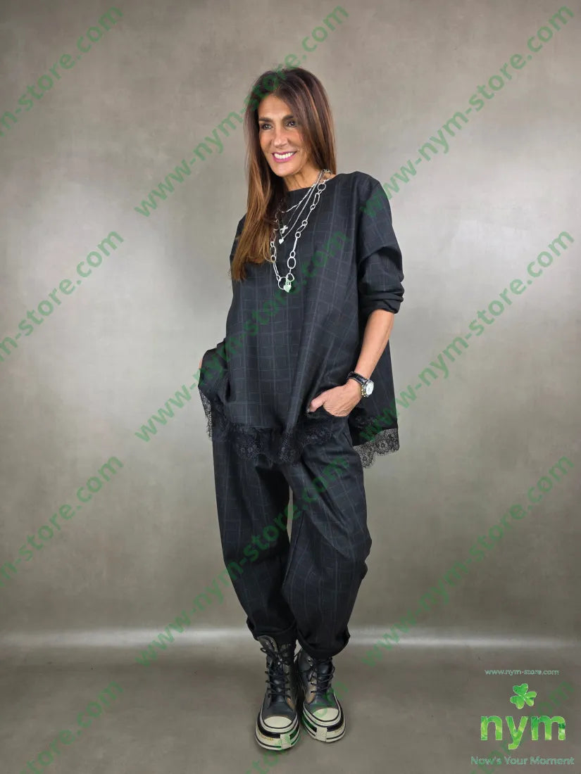 pantalone fantasia con quadri 80pl15vi5ea U / ANTRACITE / AI25 PANTALONE