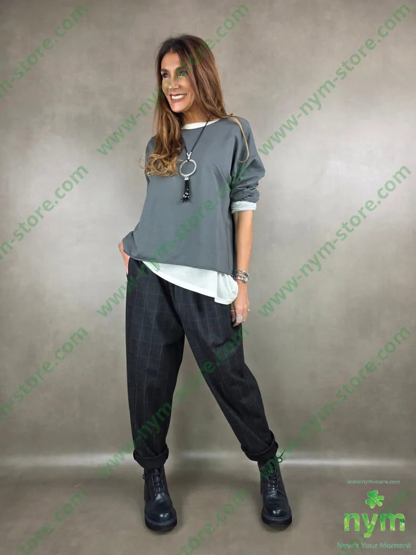 pantalone fantasia con quadri 80pl15vi5ea U / ANTRACITE / AI25 PANTALONE