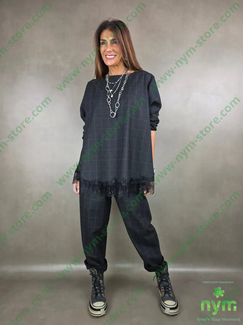 pantalone fantasia con quadri 80pl15vi5ea U / ANTRACITE / AI25 PANTALONE