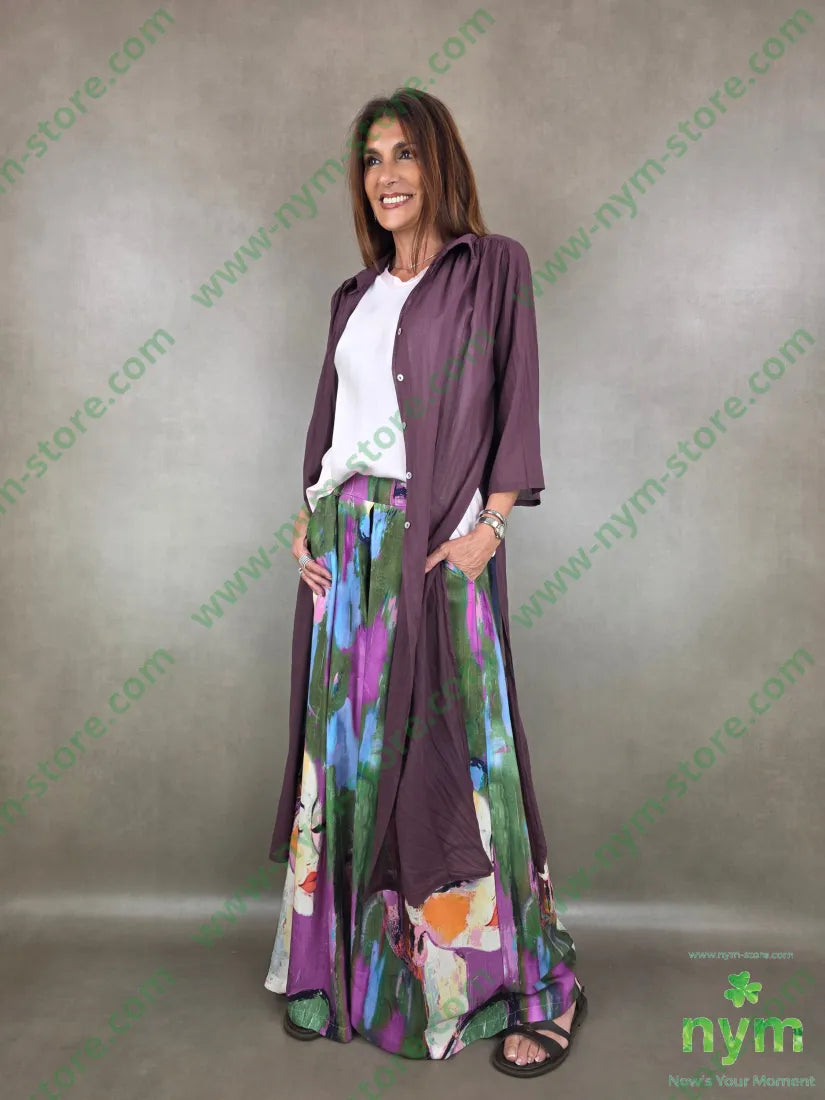 pantalone fantasia palazzo con elastico dto 100tc - PANTALONE