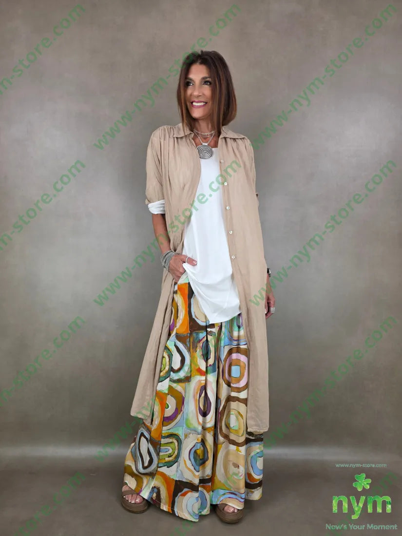pantalone fantasia palazzo con elastico dto 100tc - PANTALONE