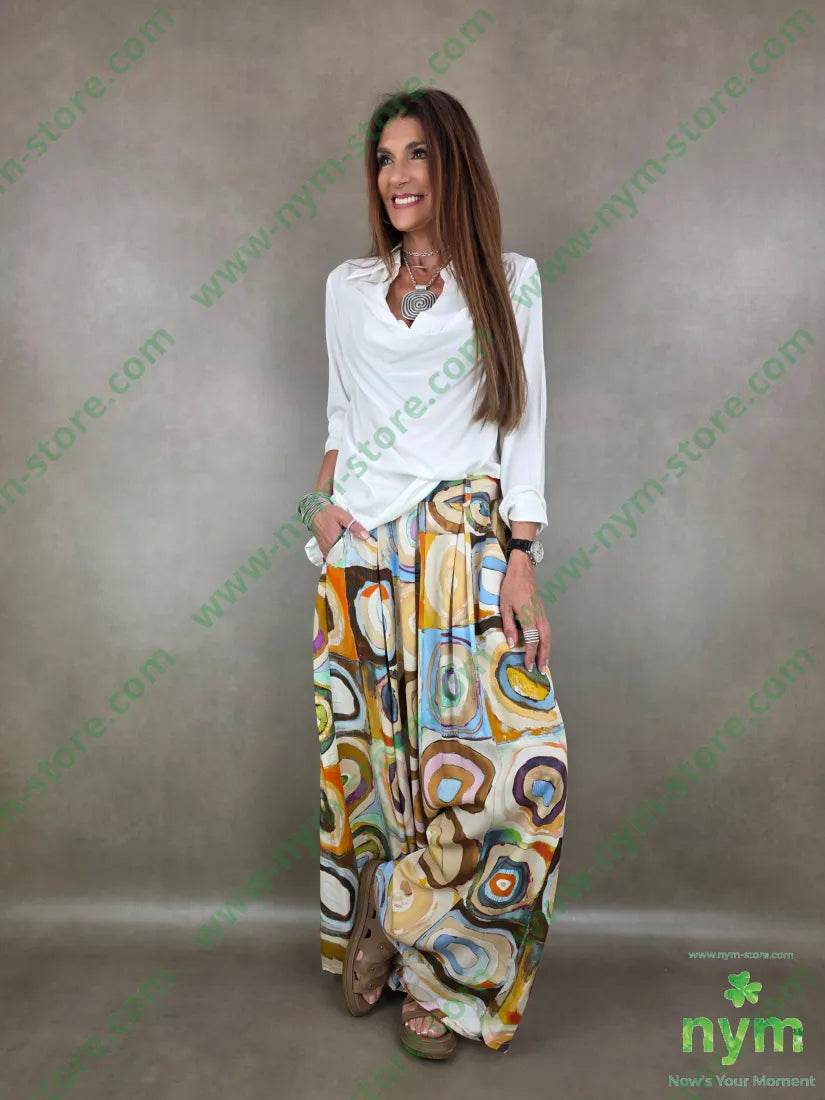 pantalone fantasia palazzo con elastico dto 100tc - PANTALONE