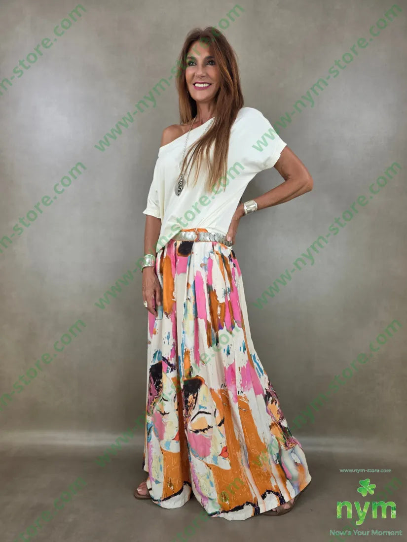 pantalone fantasia palazzo con elastico dto 100tc - PANTALONE