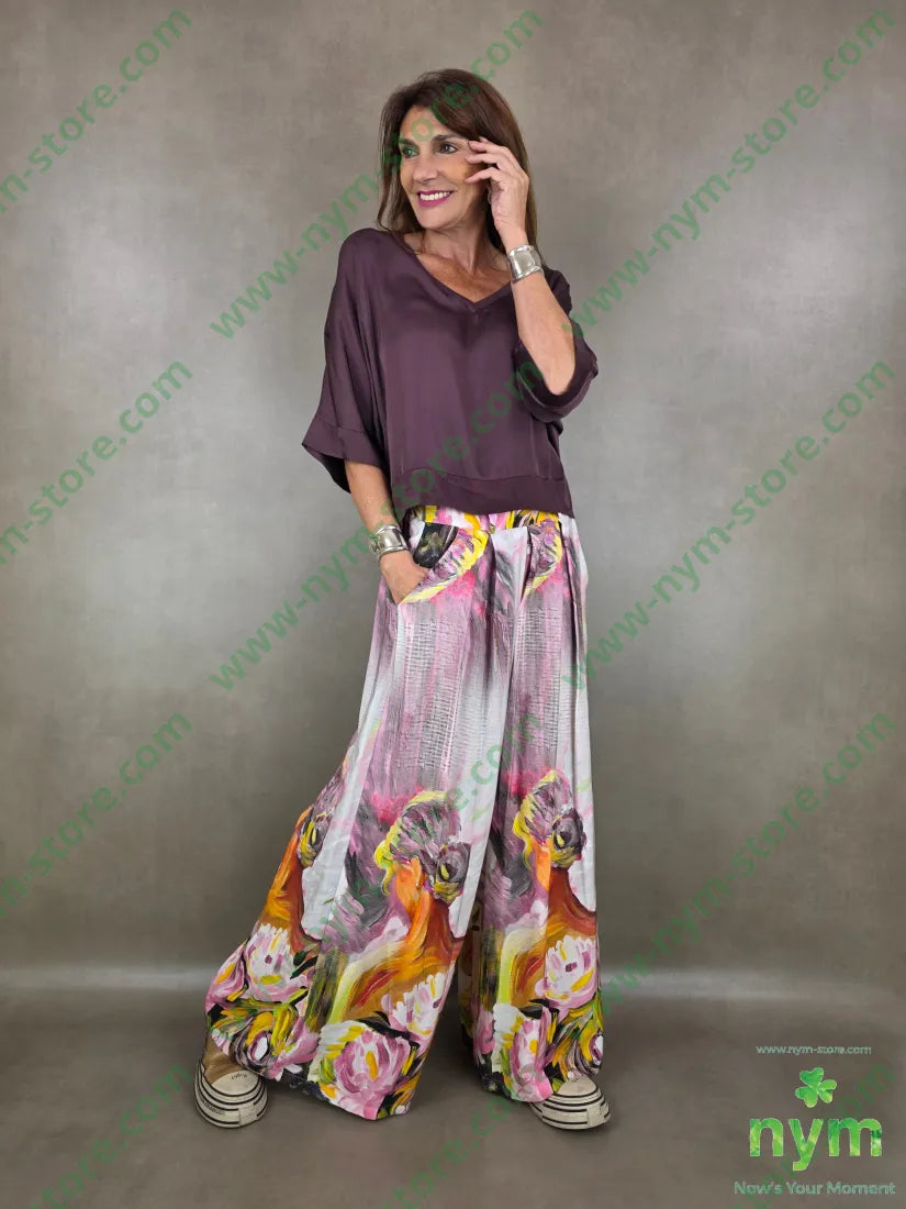 pantalone fantasia palazzo con elastico dto 100tc - PANTALONE
