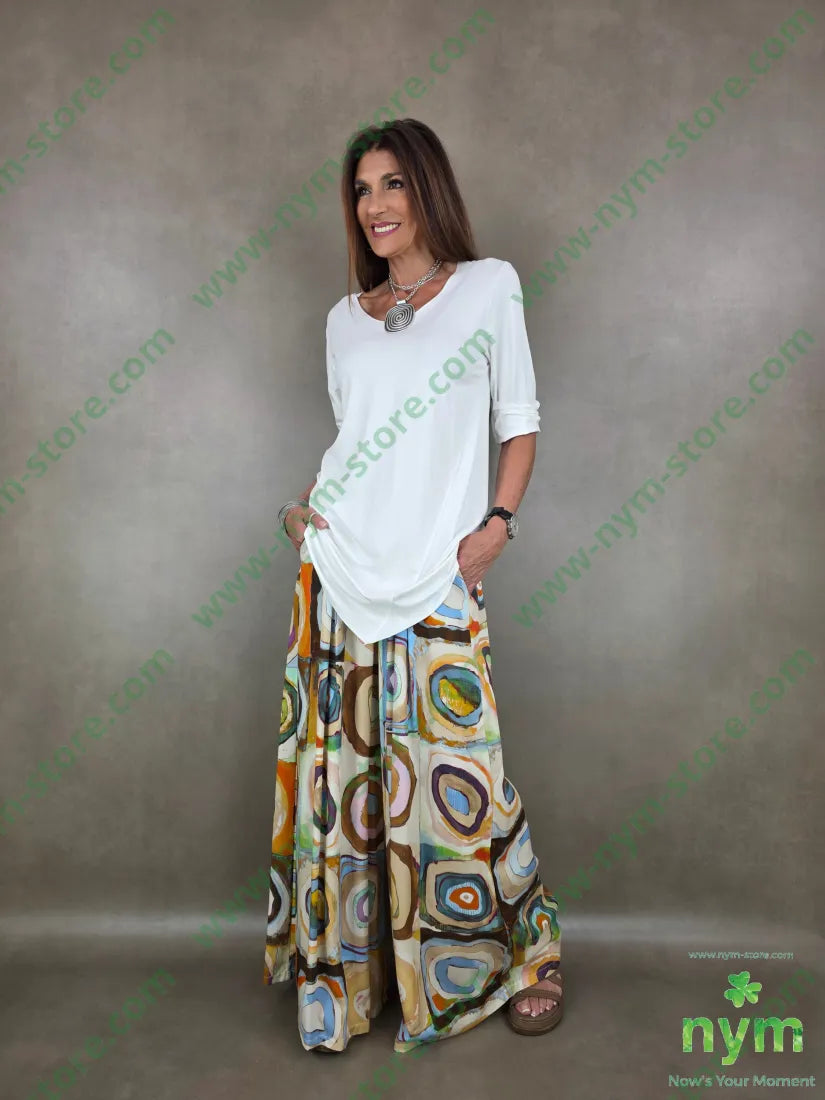 pantalone fantasia palazzo con elastico dto 100tc - PANTALONE