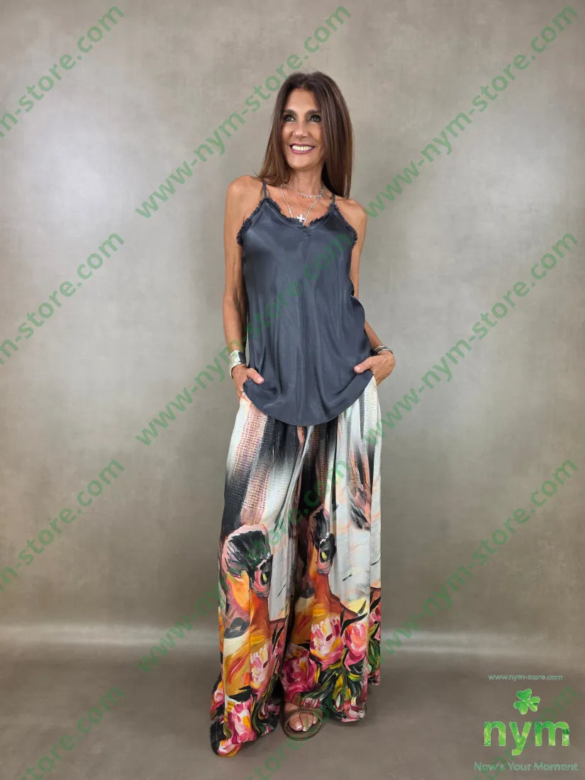 pantalone fantasia palazzo con elastico dto 100tc - PANTALONE