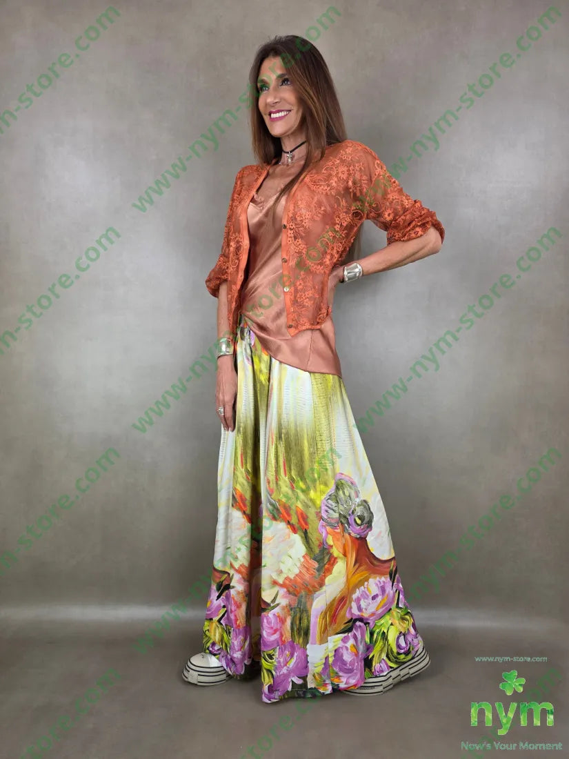 pantalone fantasia palazzo con elastico dto 100tc - PANTALONE