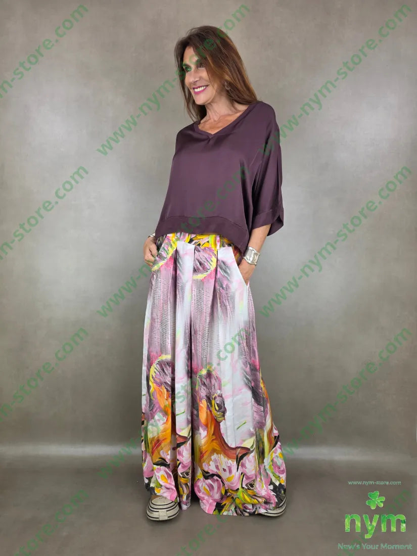 pantalone fantasia palazzo con elastico dto 100tc - PANTALONE