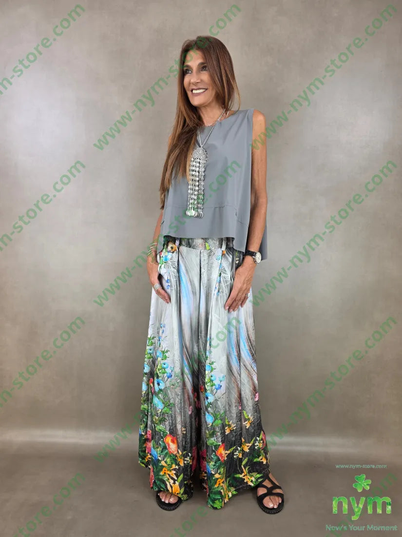 pantalone fantasia palazzo con elastico dto 100tc - PANTALONE