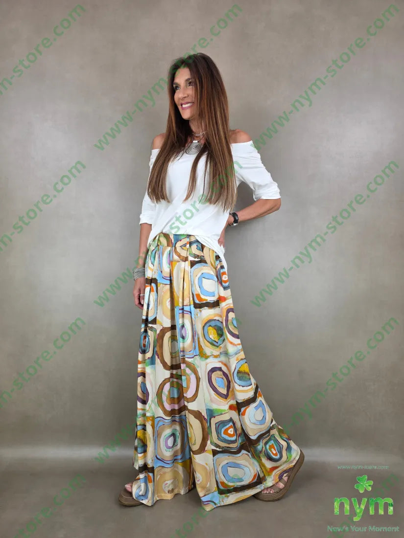 pantalone fantasia palazzo con elastico dto 100tc - PANTALONE