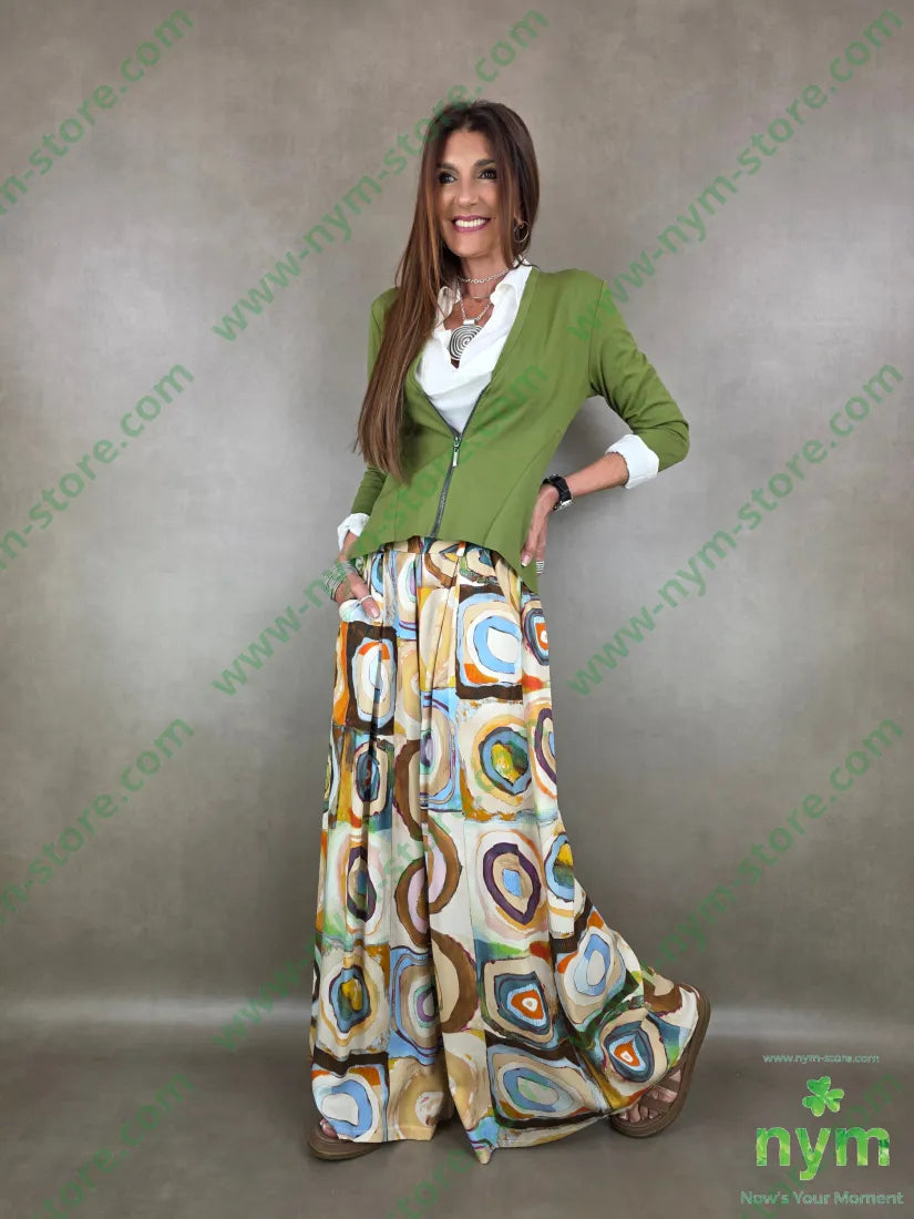 pantalone fantasia palazzo con elastico dto 100tc - PANTALONE