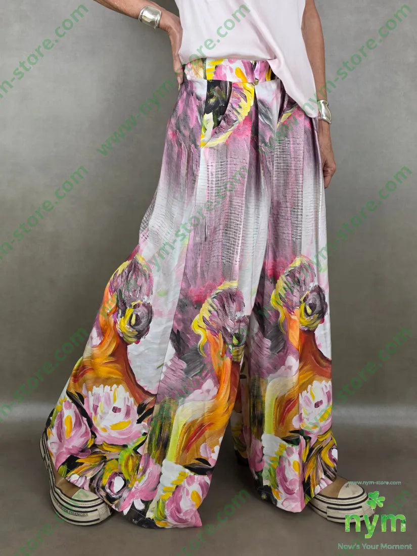 pantalone fantasia palazzo con elastico dto 100tc - U / ROSA / PE26 - PANTALONE