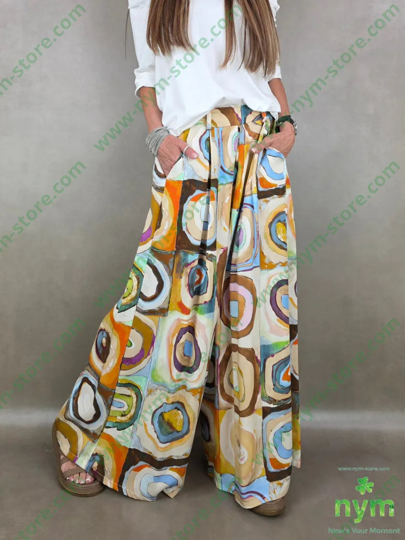 pantalone fantasia palazzo con elastico dto 100tc - PANTALONE