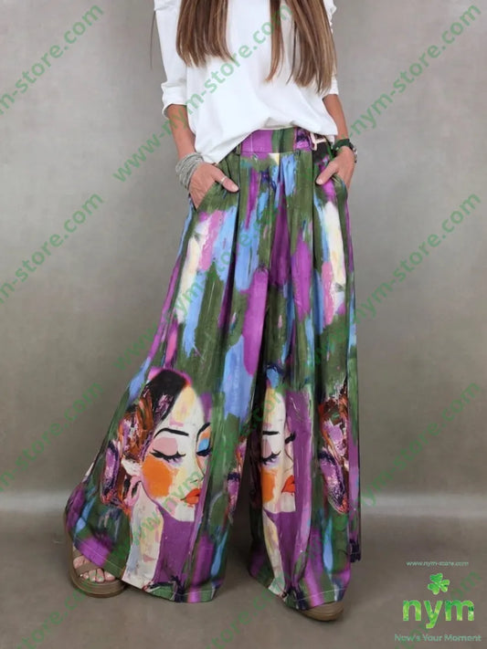 pantalone fantasia palazzo con elastico dto 100tc - U / VERDE / PE26 - PANTALONE