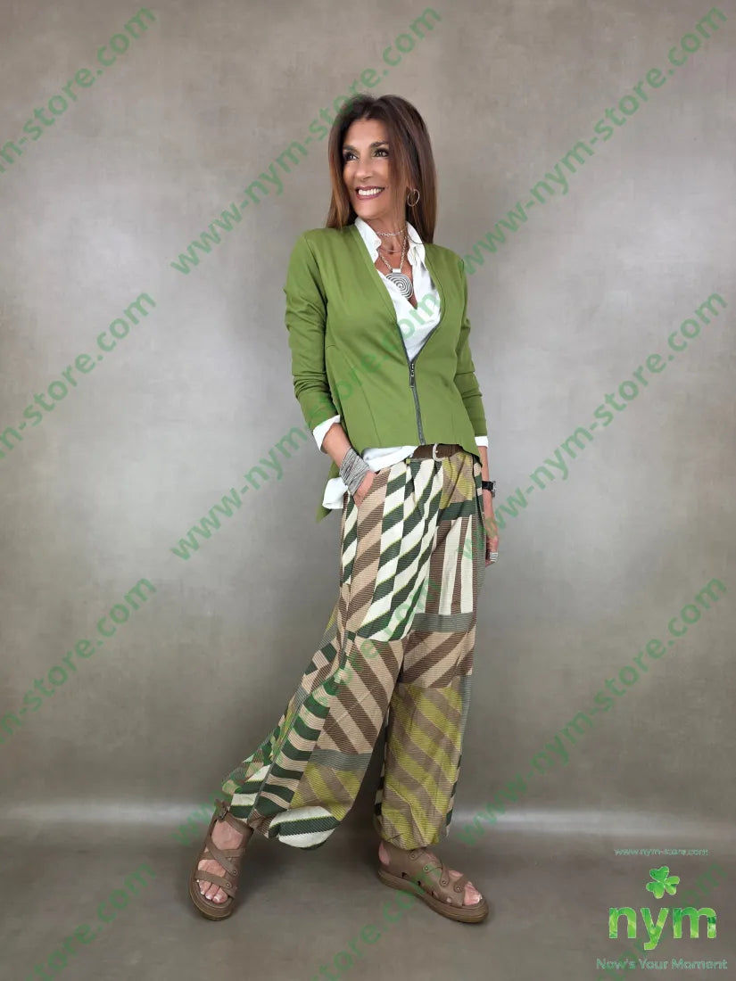 pantalone fantasia riga ela fondo 100co - U / VERDE / PE26 - PANTALONE