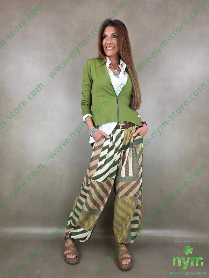 pantalone fantasia riga ela fondo 100co - U / VERDE / PE26 - PANTALONE