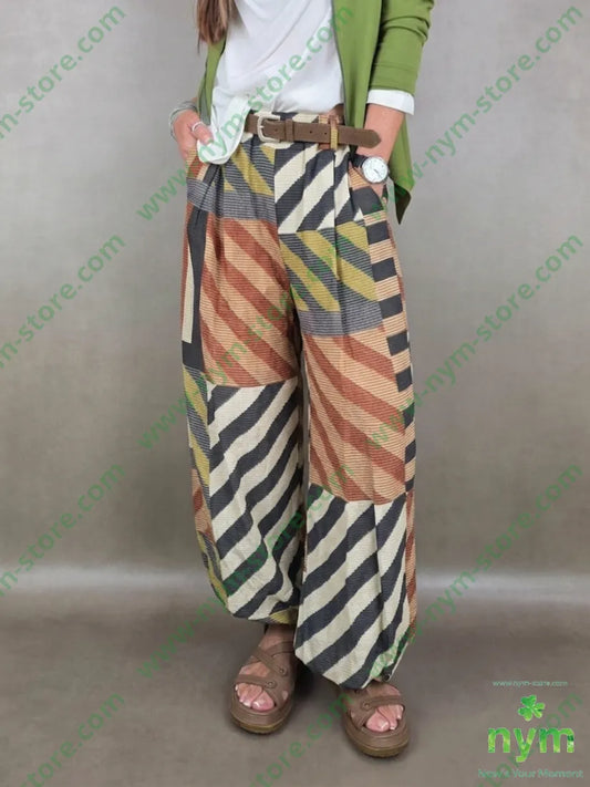 pantalone fantasia riga ela fondo 100co - U / RUGGINE / PE26 - PANTALONE